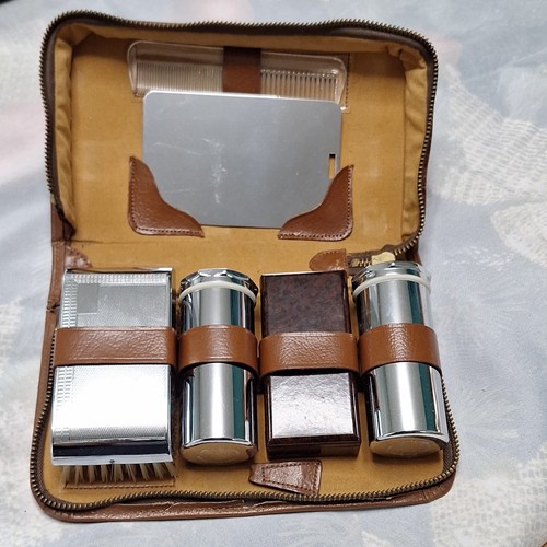 Brown travel shaving kit - brown,