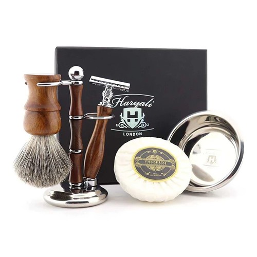 Wooden 5pc shaving set with - wooden,